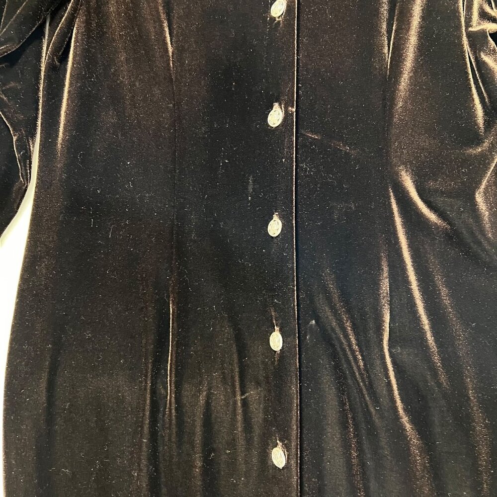Vtg Misty Lane Brown Velvet Maxi Dress Goth Buttons Long Sleeves Sz 12 Darts USA - Picture 3 of 15
